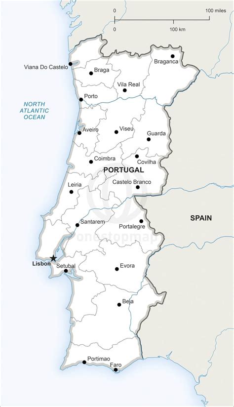 black and white map of portugal